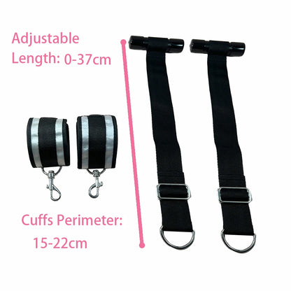 Over-The-Door Restraint Handcuffs Strong Nylon Straps Silver and Black Cuffs Lenght Adujustable Bondage Sex Play Device