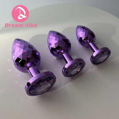 Rhombus Surface Jewelled Metal Anal Plug Shiny Purple Butt Trainer Set Backdoor Penetration Men Sex Toy Prostate Massager