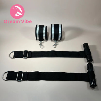 Over-The-Door Restraint Handcuffs Strong Nylon Straps Silver and Black Cuffs Lenght Adujustable Bondage Sex Play Device