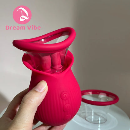 Rose Suction Mini Pump Swing Licking and Vibrating Ears Two Pump Heads Clit and Breast Stimulation Woman Sex Toy Pleasur Adult