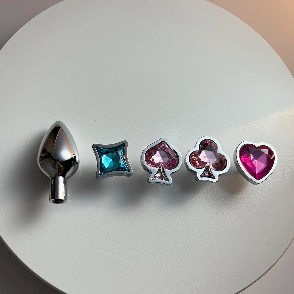 Small Size Metal Silver Anal Plug 4 Poker Shape Bases to Change Butt Trainer By Dream Vibe Men Woman Prostate Sex Toy Massager