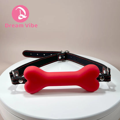 Dog Bone Mouth Open Gag Silicone and Leather Bondage Puppy Play Cosplay Buckle Fastening Adjusts Sex Toy Game BDSM Couple Toy