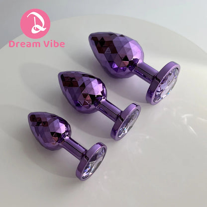 Rhombus Surface Jewelled Metal Anal Plug Shiny Purple Butt Trainer Set Backdoor Penetration Men Sex Toy Prostate Massager