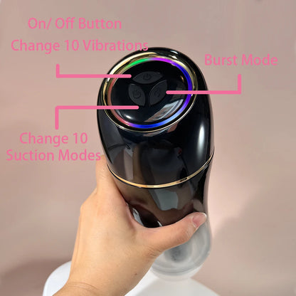 Powerful Suction and Vibrating Masturbator Cup Sky Rocket 10 Modes TPE Sleeve Men Sex Toy Masturbation BlowJob Penis Train