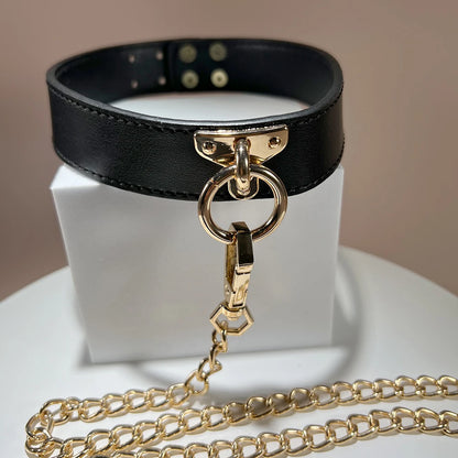 Bondage Faux Leather Collar and Lead PU Material Buckle Closure Adjustable BDSM Slave Pleasure Kinky Fun S&M Restriant Play