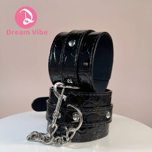 Classic Ankle Cuff PU Material by Dream Vibe Bondage Retrain Crocodile Pattern Black Fetish Be My Slave Foreplay Sexy Cuff Toy