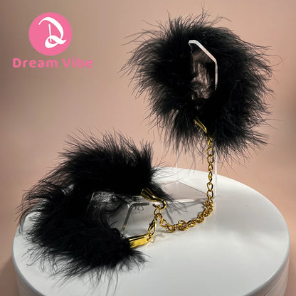 Natural Feather HandCuffs with Golden Chain Bondage Play Sexy Fetish Toy Flirt Midnight Temptation Pleasure Sex Game Wrist Cuff