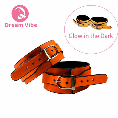 Glow-in-the-dark Handcuffs Ankle Cuffs Bright Orange Beginner's Bondage Play Compatible with Other Restraints Bound Vibe Fun