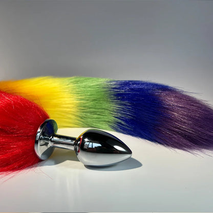 Dream Vibe BDSM Artificial Rainbow LGBTQ Tail Plug Small Size Silver Plug Adult Sex Toy Cosplay Couple Toy Butt Plug Prostate