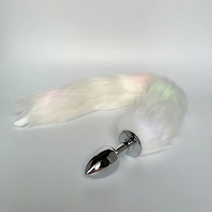 Dream Vibe BDSM Luminous Whisper Tail plug Artifical White Tail with Lights Small Size Silver Plug Adult Sex Toy Cosplay