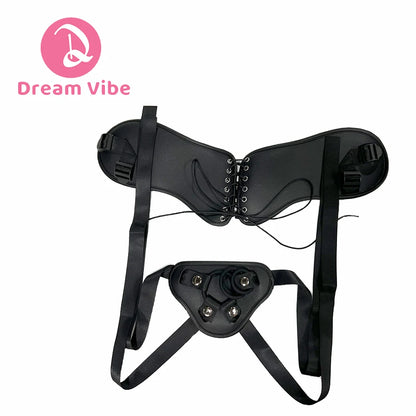 Bondage Full Back Strap-On Harness with 3 O-rings Comptable with Different Size Dildos Adjustable to Fit Hip Size PU Leather