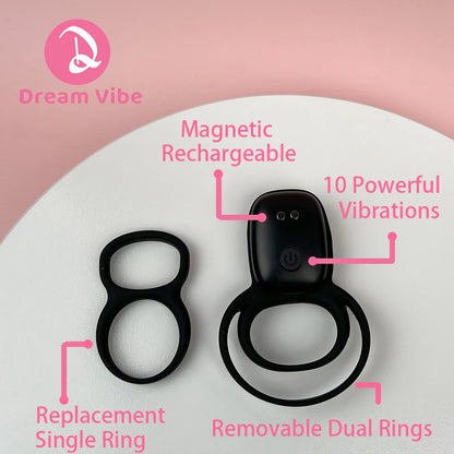 One Vibrator Two Rings Double Joy Vibrating Cock Ring 10 Modes Penis Ring Couple Sex Toy Clit Stimulation Ejaculation Delay