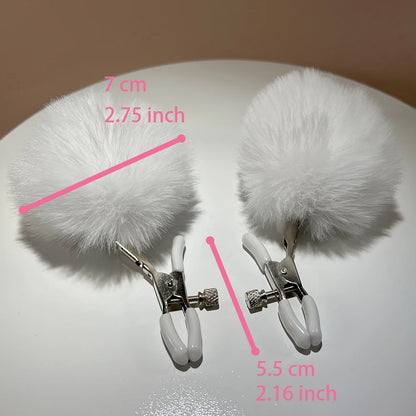 Adjustable Furry Nipple Clamp White Plush ball Unisex Adult Sex Toy Bondage Foreplay Fetish for Woman BDSM Breast Play Fun