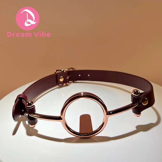 Metal O-Ring Gag by Dream Vibe Adjustable Buckle Red PU Leather Open Mouth Bondage Play Oral Sex Toy for Couple Pleasur Fetish