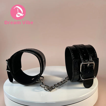 Classic Ankle Cuff PU Material by Dream Vibe Bondage Retrain Crocodile Pattern Black Fetish Be My Slave Foreplay Sexy Cuff Toy