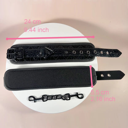 Diamond Texture Shiny Black Wrist Cuffs Handcuffs by Dream Metal and PU Material Adjustable Buckle Bondage Sex Toy Restaint Fun