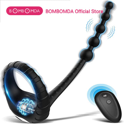 Cock Anal Vibrator Butt Plug Prostate Massager Testicle Stimulator Delay Ejaculation Penis Ring Remote Control Sex Toy for Men