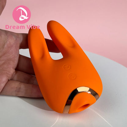 Bunny Love Vibrator Orange Passion 8 Poweful Vibrations on both Rabbit Ear 5 Suctions Pleasure Sex Toy Woman Female Masturbation