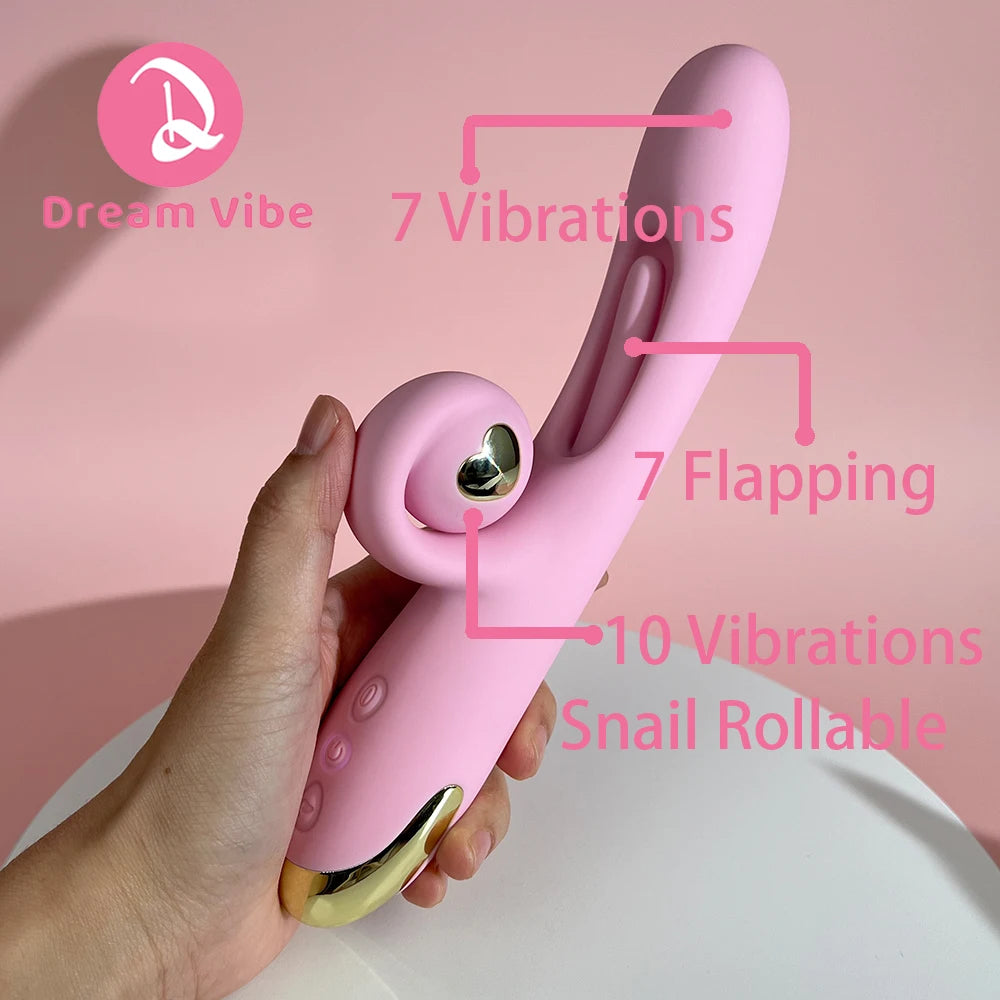 The Snail 3 in 1 Rabbit Vibrator Flexible Clit Fit with Rollable Snail 7 Tongue Flapping 7 Tip Vibration Sex Toy Woman Pleasure