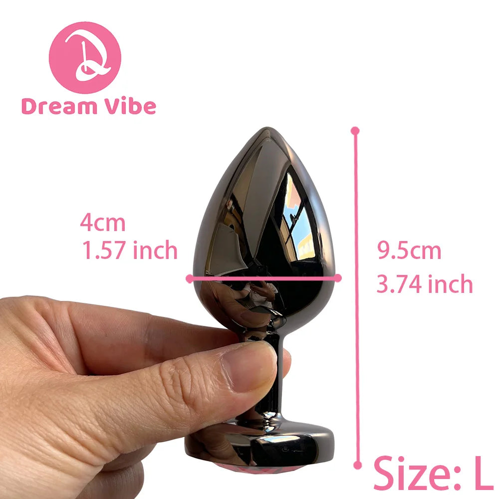 Metal Butt Plugs Jewel Inlaid Trainer Heart Shaped Gem Bottom Gunmetal Gray Backdoor Exploration Couple Sex Toy Foreplay