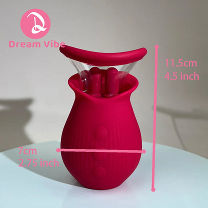 Rose Suction Mini Pump Swing Licking and Vibrating Ears Two Pump Heads Clit and Breast Stimulation Woman Sex Toy Pleasur Adult