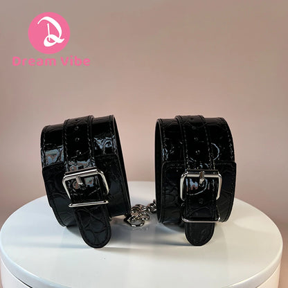Classic Ankle Cuff PU Material by Dream Vibe Bondage Retrain Crocodile Pattern Black Fetish Be My Slave Foreplay Sexy Cuff Toy