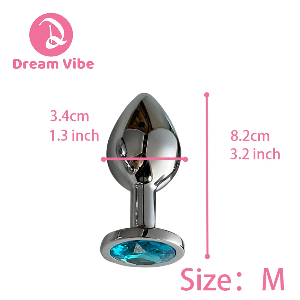Lake Blue Gem Silver Metal Anal Plug Set by Dream Vibe Anal Trainer Kit Prostate Sex Toy Unisex Couple Backdoor Intimate Gift