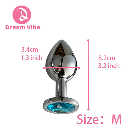 Lake Blue Gem Silver Metal Anal Plug Set by Dream Vibe Anal Trainer Kit Prostate Sex Toy Unisex Couple Backdoor Intimate Gift