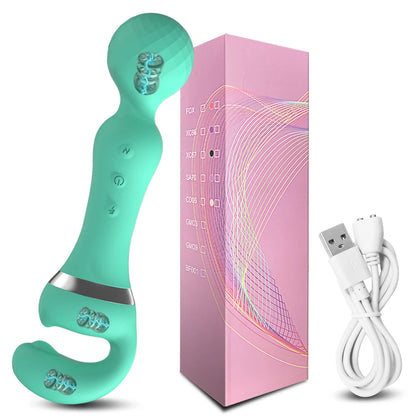 Powerful 2 in 1 AV Vibrator Female Magic Wand Clitoris Stimulator USB Recharge 20 Modes G Spot Massager Sex Toys Dildo for Women
