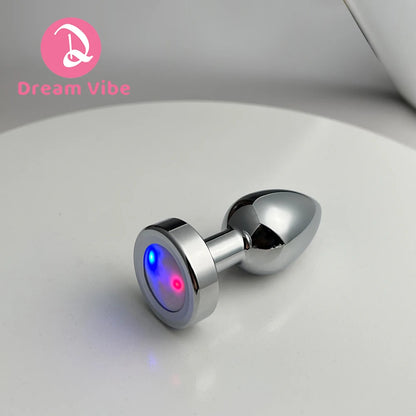LED Light Shiny Silver Anal Plug Metal Butt Plug Prosate Massager Midnight Erotic Sex Toy Sex Game Women Couple Costume Accessor