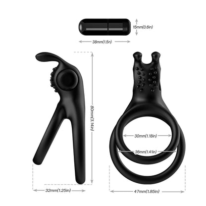 Vibrating Rabbit Dual Cock Rings Bunny Ear Super Stretchy Silicone Penis Rings Enhanced Delay Button Battery Men Sex Toy Couple