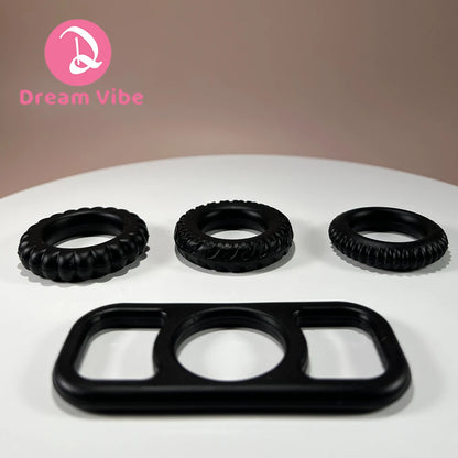 Set of 4 Silicone Cock Rings Black Stretchy Pennis Ring Sex Toy for Men Ejaculation Delay Reusable Pleasure Male Adult Toy