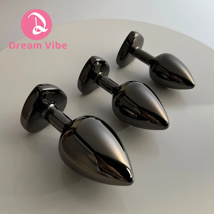 Metal Butt Plugs Jewel Inlaid Trainer Heart Shaped Gem Bottom Gunmetal Gray Backdoor Exploration Couple Sex Toy Foreplay