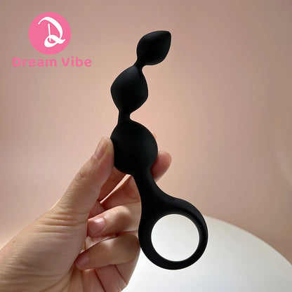 Beaded Anal Prober with Finger Loop Bold Curves Line By Dream Vibe Butt Plug Massage Intimate Pleasure Tool Men Sex Toy Prostate