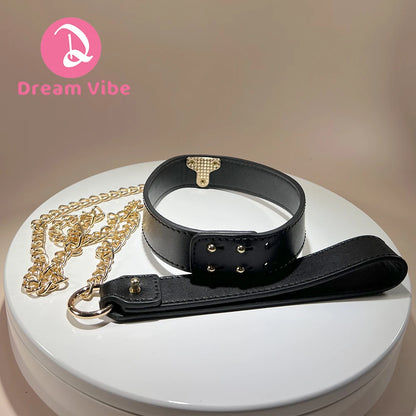 Bondage Faux Leather Collar and Lead PU Material Buckle Closure Adjustable BDSM Slave Pleasure Kinky Fun S&M Restriant Play