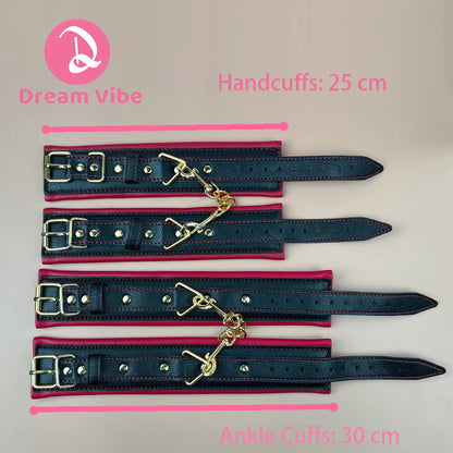 Premium Handcuffs Wristcuffs Gold Metal Chain Bondage Compatiable Sexy Couple Toy BDSM Fetish Play PU Leather Pleasure Need