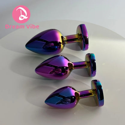Rainbow Metal Anal Plug Heart Jewelled Gem Butt Expander Training Unisex Sex Toy Prostate Massager Backdoor Exerciser Probe