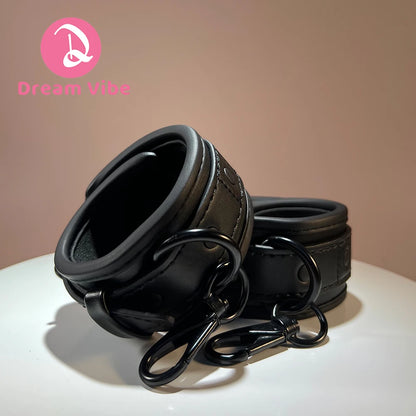 Super Soft Wrist Cuff Hand Cuff by Dream Vibe Black Luxury Fetish Bondage Fun for Woman Men Couple Bedroom Toy PU Leather