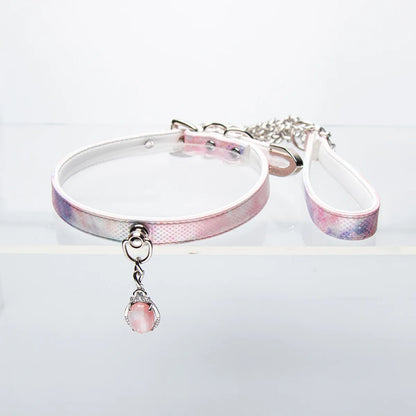 BDSM Fetish Collar Choker with Laser Ink Painting PU Leather Puppy Pendant