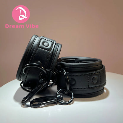 Super Soft Wrist Cuff Hand Cuff by Dream Vibe Black Luxury Fetish Bondage Fun for Woman Men Couple Bedroom Toy PU Leather