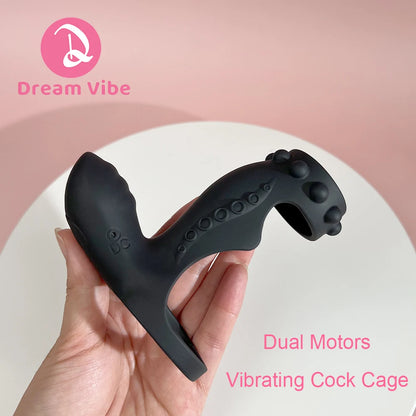 Titan Dual Motors Vibrating Penis Rings Strectchy Silicone Sleeves Cock Cage Couple Toy Men's Sex Toy Massager Delay Ejaculation