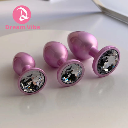 Shiny Pink Anal Plug Collection Round Gem Anal Plug Dreamy pink Anal Trainer Kit Adult Sex Toys for Women Men Sex Gifts SML