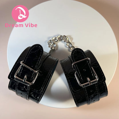 Classic Ankle Cuff PU Material by Dream Vibe Bondage Retrain Crocodile Pattern Black Fetish Be My Slave Foreplay Sexy Cuff Toy