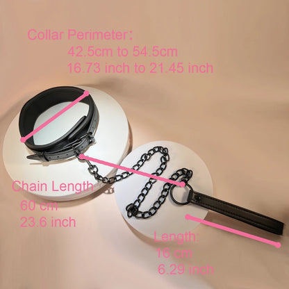 Black Collar and Leash Set By Dream VIbe PU Material Adjustable Buckle Fetish Play Bondage Fun Couple Restraint Sex Toy Slave