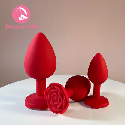 Red Rose Silicone Anal Plug Set Prostate Massager Butt Trainer Kit Couple Adult Sex Toy Dildo Expander Penetration Stimulate