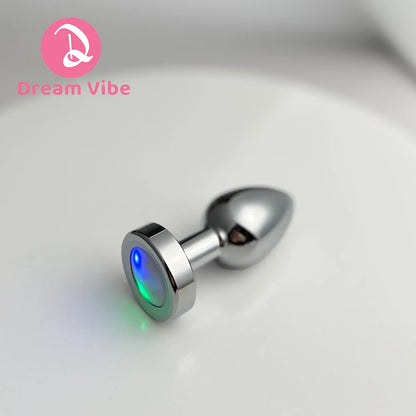 LED Light Shiny Silver Anal Plug Metal Butt Plug Prosate Massager Midnight Erotic Sex Toy Sex Game Women Couple Costume Accessor
