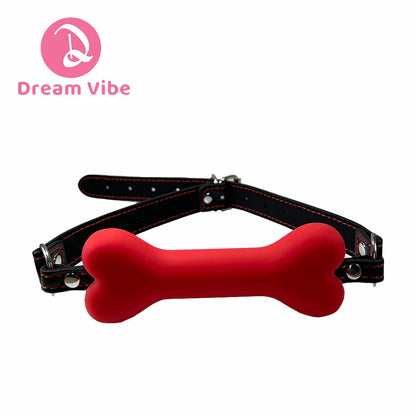 Dog Bone Mouth Open Gag Silicone and Leather Bondage Puppy Play Cosplay Buckle Fastening Adjusts Sex Toy Game BDSM Couple Toy