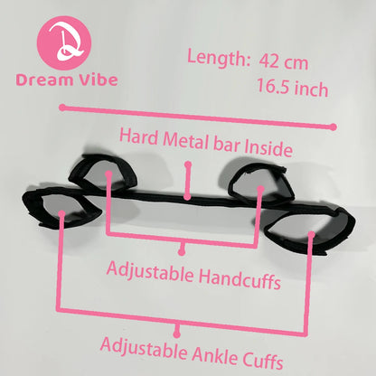 Spreader Bar with Handcuffs and Ankle Cuffs for Full Body Bondage Sexual Play Tool Sex Game SM Bed Restraints Adult Toy