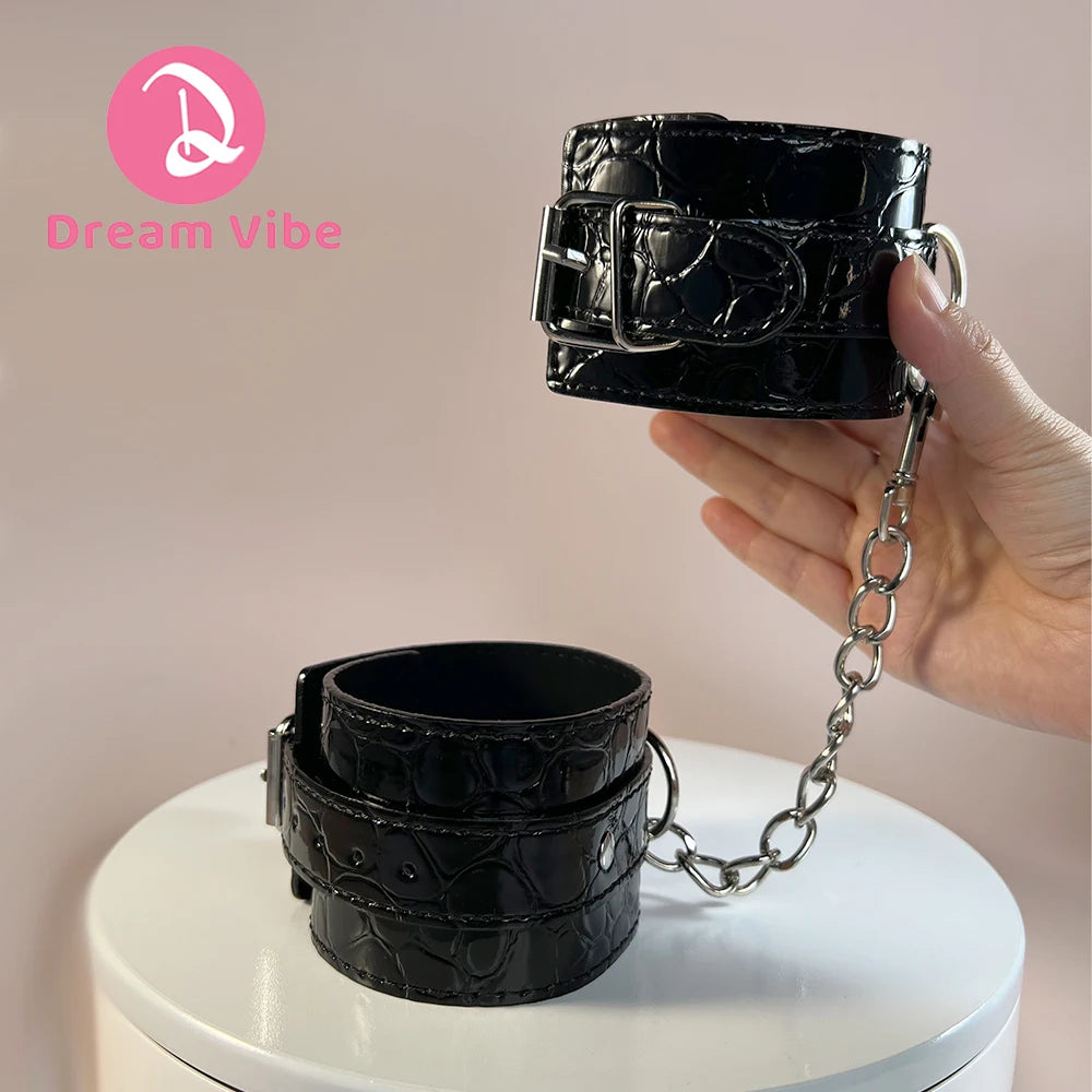 Classic Ankle Cuff PU Material by Dream Vibe Bondage Retrain Crocodile Pattern Black Fetish Be My Slave Foreplay Sexy Cuff Toy