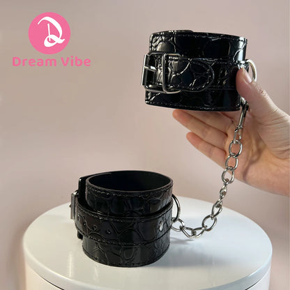 Classic Ankle Cuff PU Material by Dream Vibe Bondage Retrain Crocodile Pattern Black Fetish Be My Slave Foreplay Sexy Cuff Toy